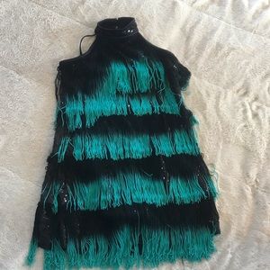 Ombré Black & Aqua Tassel Flapper Dance Costume